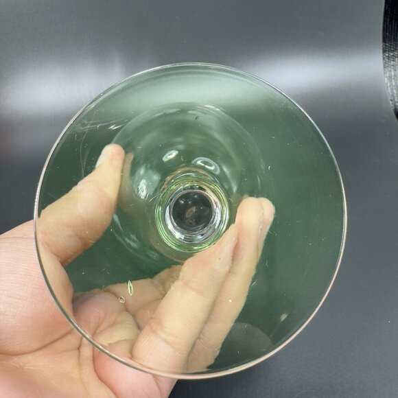 Vintage Uranium Stem Goblets Barware Drinking Cups Set 2 Etched Top Glasses VTG - Picture 9 of 11